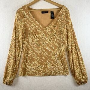 Womens Y2K Sheer Mesh‎ Babydoll Top Sz M Earthy Balloon Long Sleeve Cottage